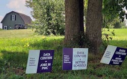 Signs lining Pageland Road in Manassas, Virginia touting the economic benefits of data centers. (Photo: Rich Miller)