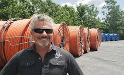 Quantum Loophole CEO Josh Snowhorn with reels of 2-inch innerduct for a new fiber ring connecting the company’s data center campus in Adamstown, Md. to the Northern Virginia cloud cluster. (Photo: Rich Miller)