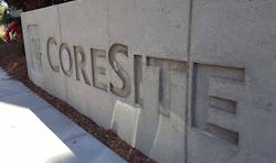 The CoreSite logo at the company campus in Santa Clara. (Photo: Rich Miller)