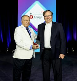 Bob Cassiliano (L), Chairman and CEO of 7x24 Exchange International, presented Dennis D. Cronin (R) with the 7x24 Exchange International Lifetime of Service Award.