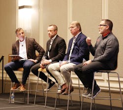 (L to R) Scott Bergs, DF&I; Jeff Wabik, DC BLOX; Scott Willis, Dartpoints; Brett Lindsey, ark data centers present on a panel at the inaugural Data Center Frontier Trends Summit, held Sept. 4-6, 2024 in Reston, Virginia.